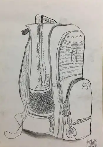 作品名称:《书包写生》作者姓名: 刘萧彤作者年龄:8作品类别: 素描奖