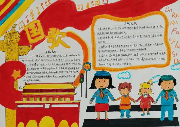 我心中的《国歌》——六年级音乐手抄报展_旋律_张玉珠_赵沂云