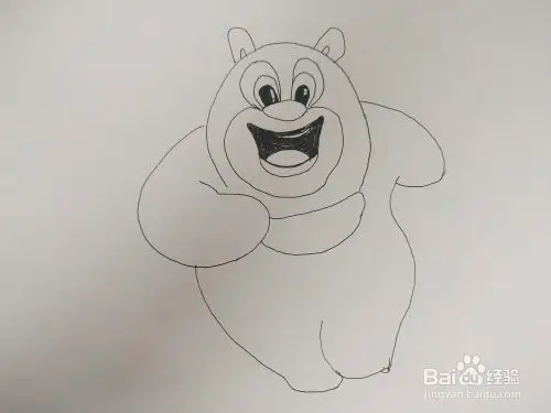 4 然后 在头上简单的画出耳朵. 5 然后 画出双臂