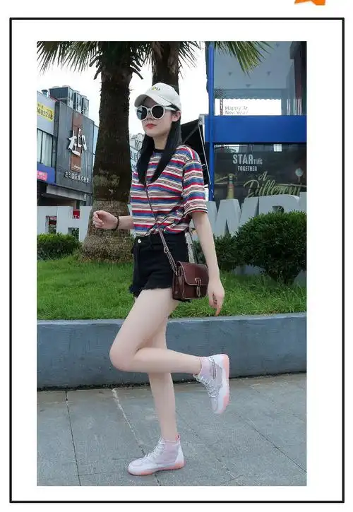 鞋子女2022潮鞋洋气网红夏季新款高帮鞋透气纱网面帆布果冻鞋网鞋防滑