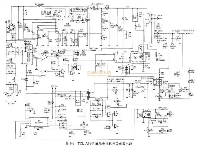 功率因数校正模块,ncp1377为12v电源控制芯片,ncp1217是24v电压电源