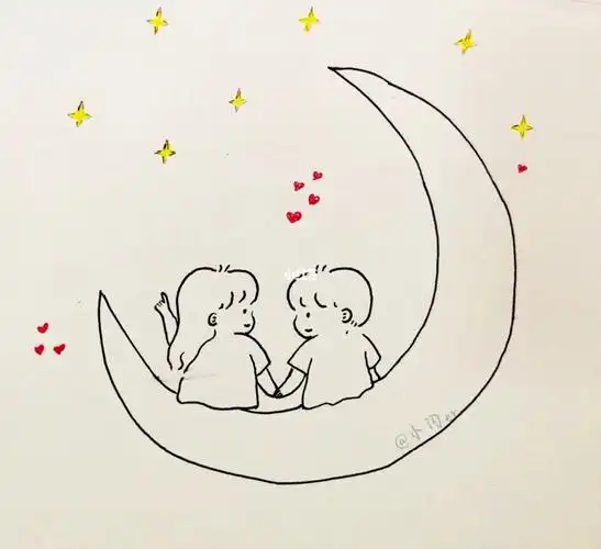 简笔画52一起看星星8215#情侣  #简笔画  #临摹  #送你满天星辰