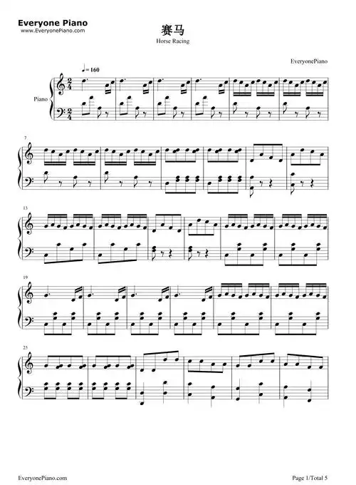 赛马-黄海怀五线谱预览1-钢琴谱文件(五线谱,双手简谱,数字谱,midi