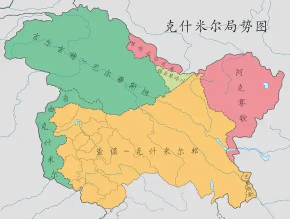 三国分别控制,(需要说明的是,中国从不承认中控克什米尔的存在,只承认