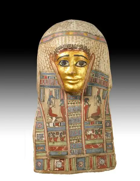 彩绘镀金木乃伊面罩木罗马帝国早期约公元1 世纪高460 毫米 宽282