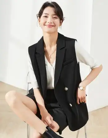 西装马甲女春秋2022年新款坎肩马夹无袖时尚背心上衣外套黑色m