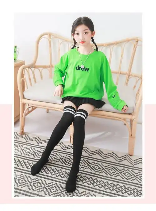 寇翔儿童长筒袜女童过膝袜春秋薄款棉足球长袜小女孩学生宝宝高筒袜2