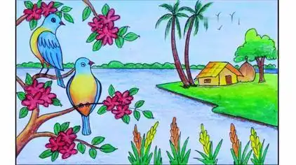 简笔画乡村,远远望去乡村是一道美丽的风景线#儿童启蒙#柠檬十月00