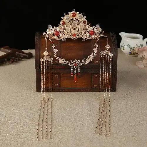 司司原创古风流苏新娘汉服古装发冠发饰凤冠头饰玛瑙重工首饰头冠