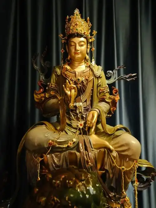 全铜高温着色工艺文殊菩萨佛像摆件