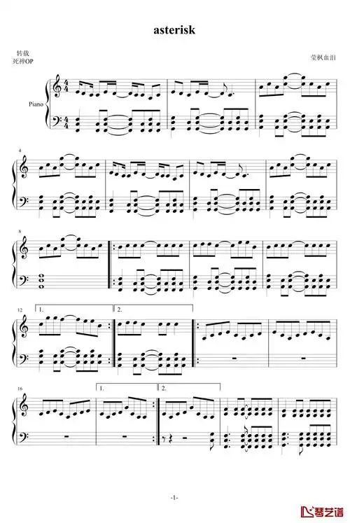 死神op asterisk钢琴谱-动漫影视1