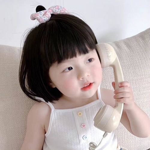 绿简堂疯狂发型日儿童假发小女孩假发粉色短发湖蓝色角色扮演演出道具