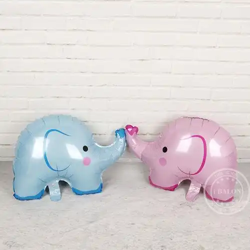 新款 萌版大象铝膜气球 可爱蓝粉卡通象动物宝宝生日派对装饰气球