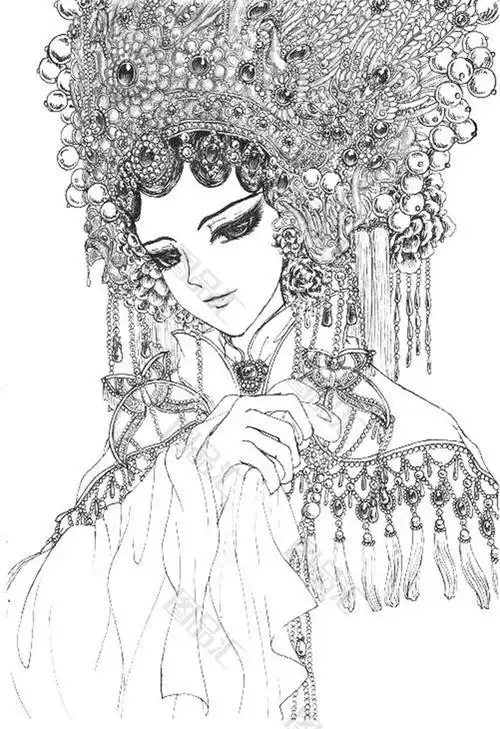 手绘古风新娘凤冠霞帔素材_图品汇