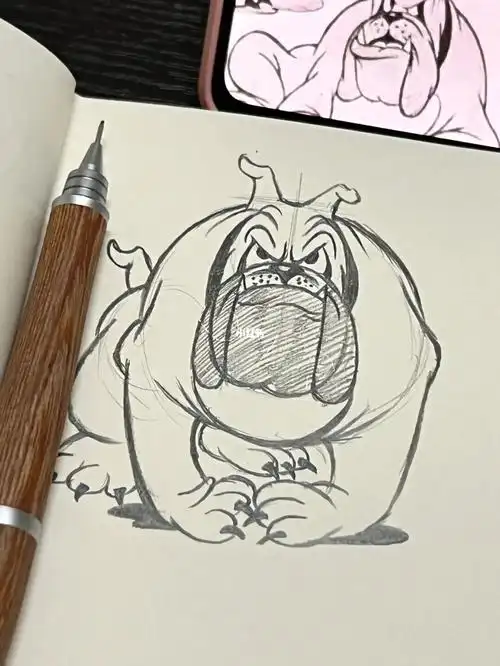 猫和老鼠里丑萌丑萌的凶猛斗牛犬#猫和老鼠  #速写  #迪士尼原画