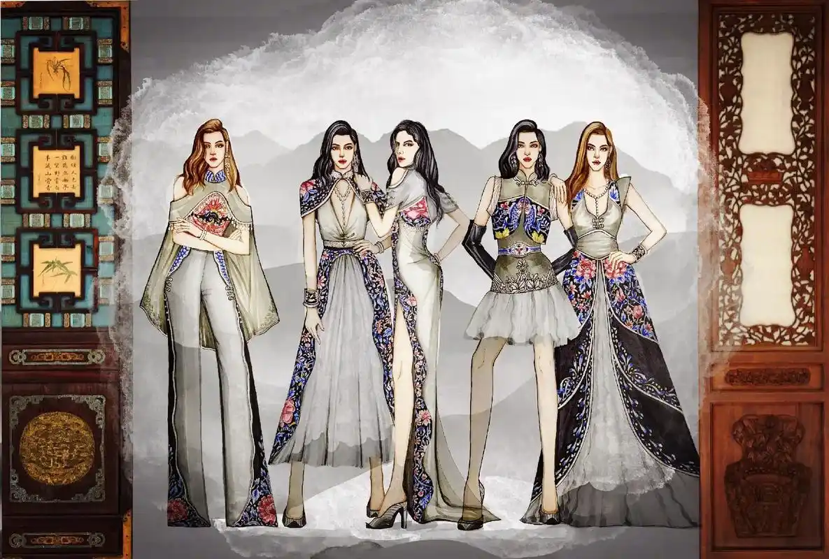 中国风系列礼服设计《锦绣苗疆》#手绘 #服装设计 #绘画 # - 抖音