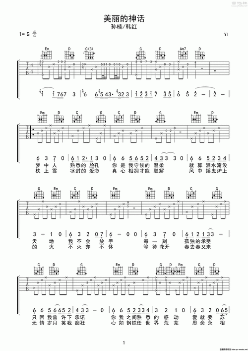 美丽的神话吉他谱(图片谱,弹唱)_孙楠_神话更改版01.gif