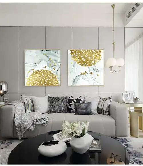 述说餐厅装饰画现代轻奢客厅沙发背景墙画玄关抽象艺术双联挂画酒店