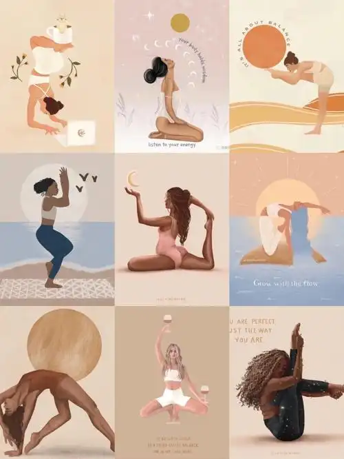 ins卡通漫画瑜伽小人手绘瑜伽体式图片③