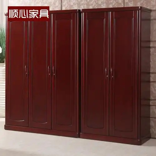 新中式门衣柜 现代卧室水曲柳实木衣橱 水曲柳二门三门琥珀红衣柜