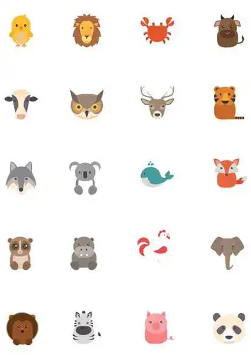 一组精美扁平化卡通动物头像图标psd素材下载大全