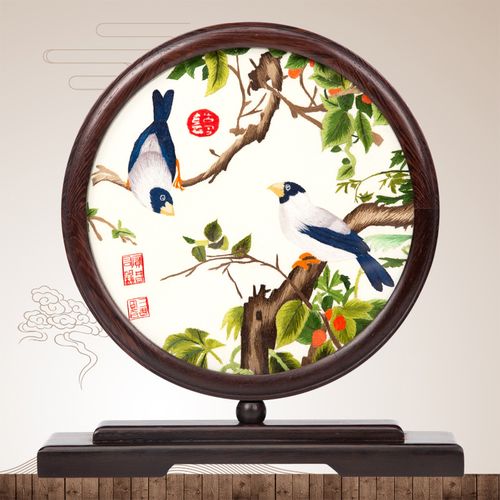 中国风苏绣双面刺绣摆件特色手工艺品真丝绣花家居装饰出国送老外