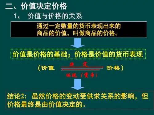 价值是价格的基础;价格是价值的货币表现 (价值 决 定 价格) 体现