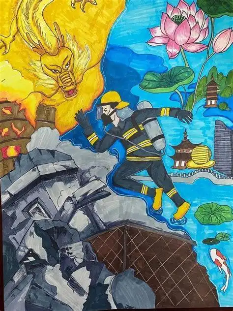 关于家庭紧急逃生的一幅画——火灾