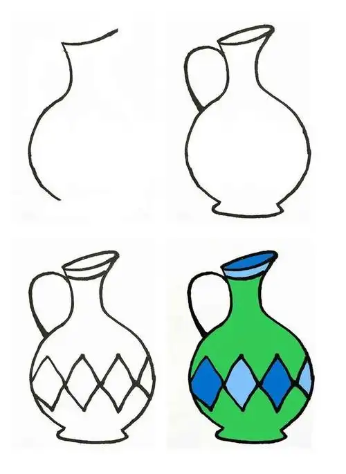 四种花瓶的彩色画法步骤图片大全,简笔画图片