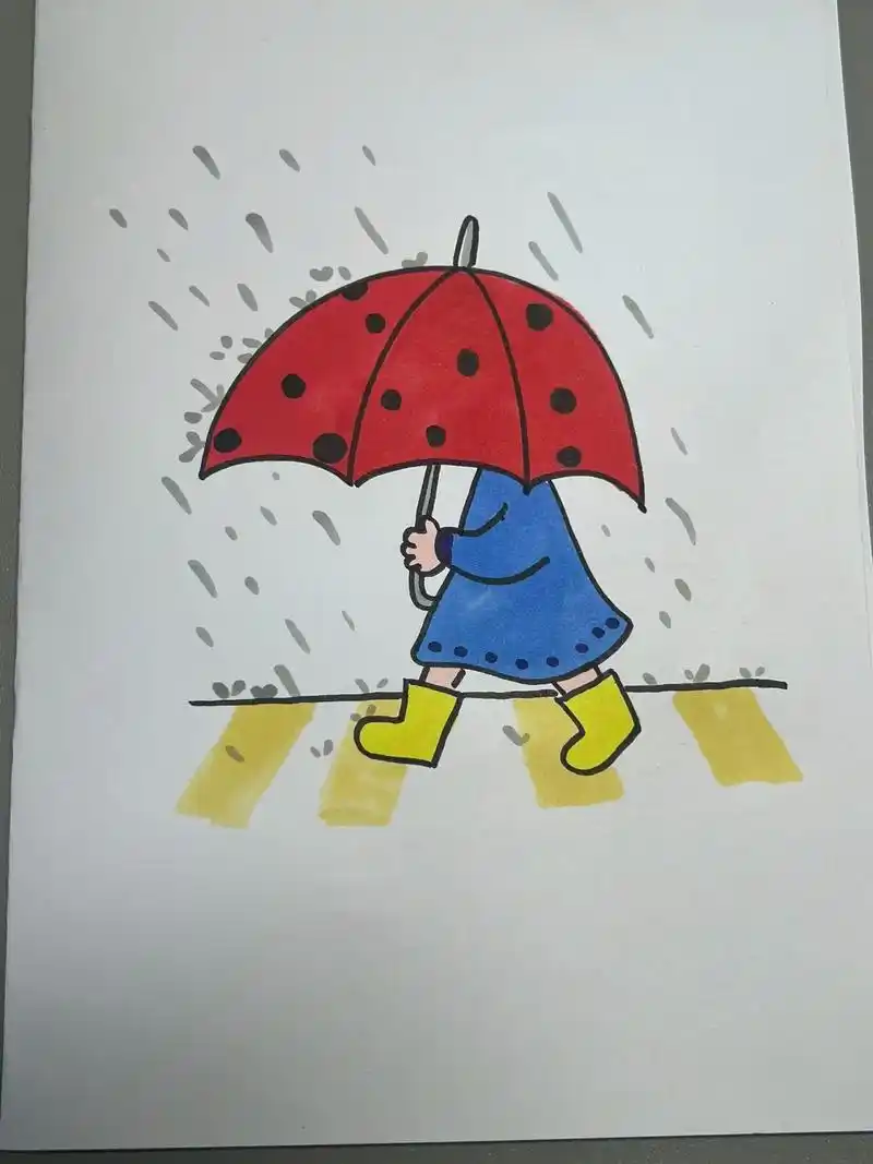 下雨了,打伞的小女孩#简笔画教程 #下雨打伞 #绘画步骤 - 抖音