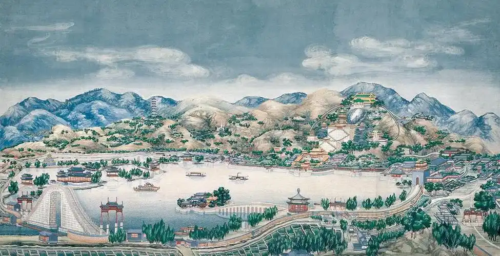1201颐和园全景图横幅设色纸本