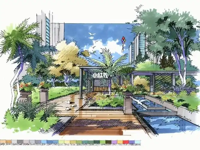 景观设计手绘效果图马克笔上色