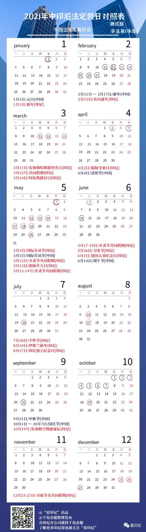 2021年中印尼法定假日手机版,一键保存,推荐收藏!