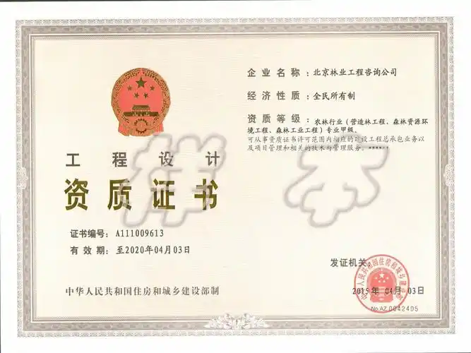 工程设计专业甲级资质证书