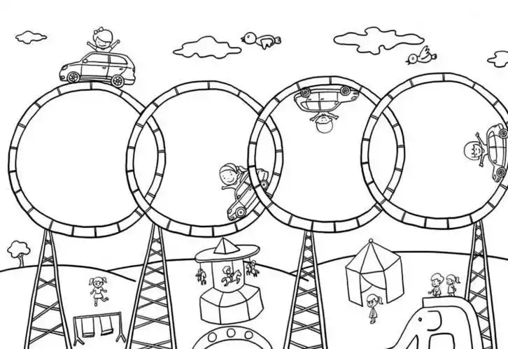 小朋友简笔画图片-一起玩过山车