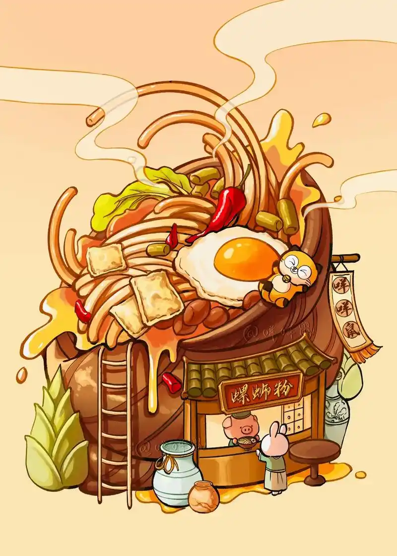 直播时画的螺蛳粉终于画完啦!我是螺蛳粉胃!我爱螺蛳粉!～#p - 抖音