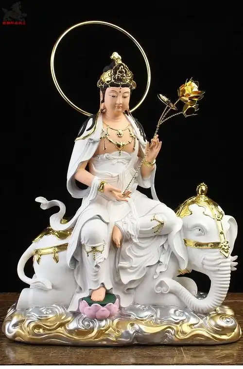 汉白玉文殊普贤菩萨佛像华严三圣居家供奉家用树脂寺庙神像摆件26英寸