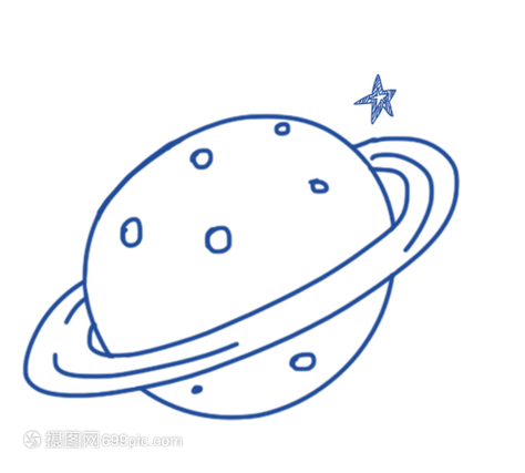 手绘可爱黑白简笔画星球月球