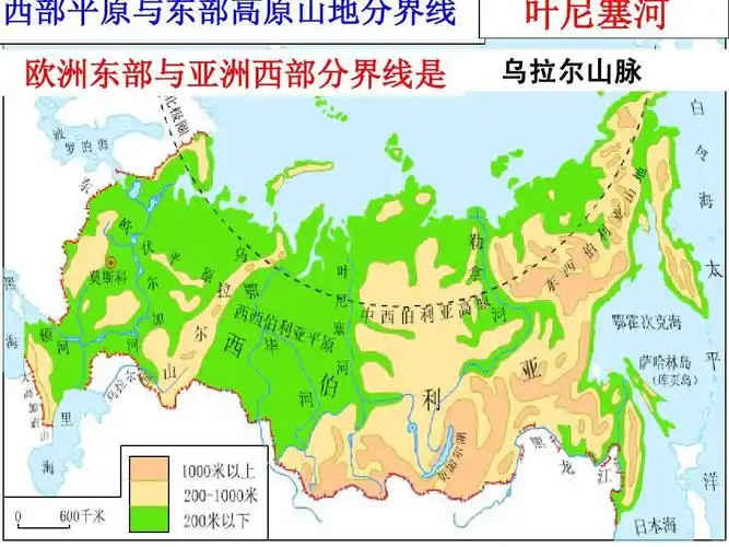 欧洲东部与亚洲西部分界线是 叶尼塞河 乌拉尔山脉 俄罗斯地形图