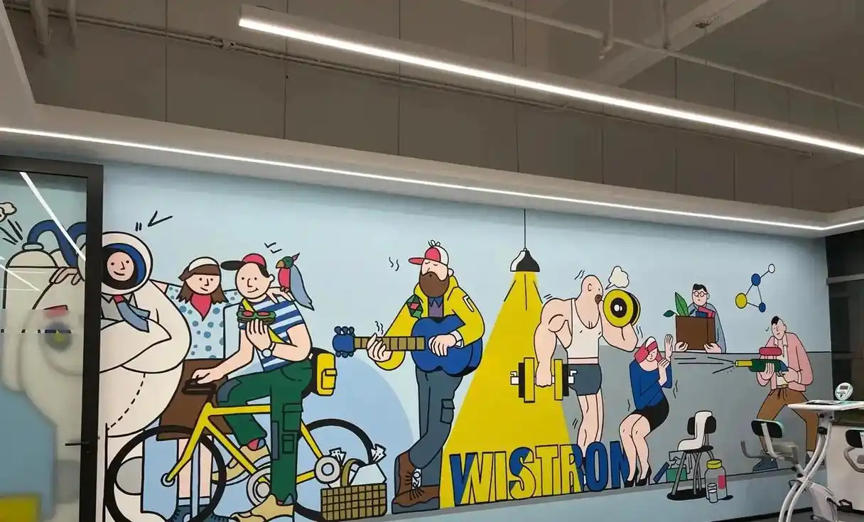 健身房主题墙绘设计.健身房室内插画扁平化#墙体彩绘 #人人都 - 抖音