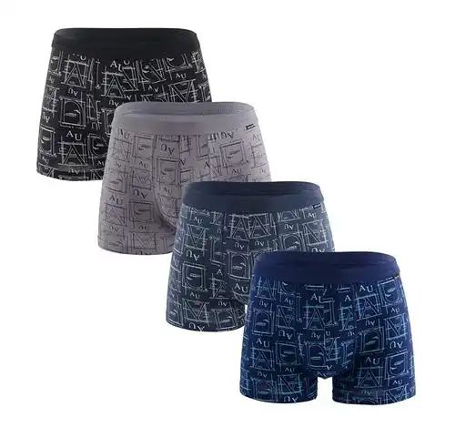 knitlord 男士四角紧身三角裤莫代尔竹棉内裤 4 条装字母印花短裤