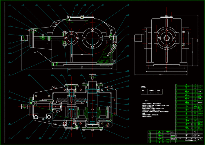 圆锥圆柱齿轮减速器装配图cad图纸zip