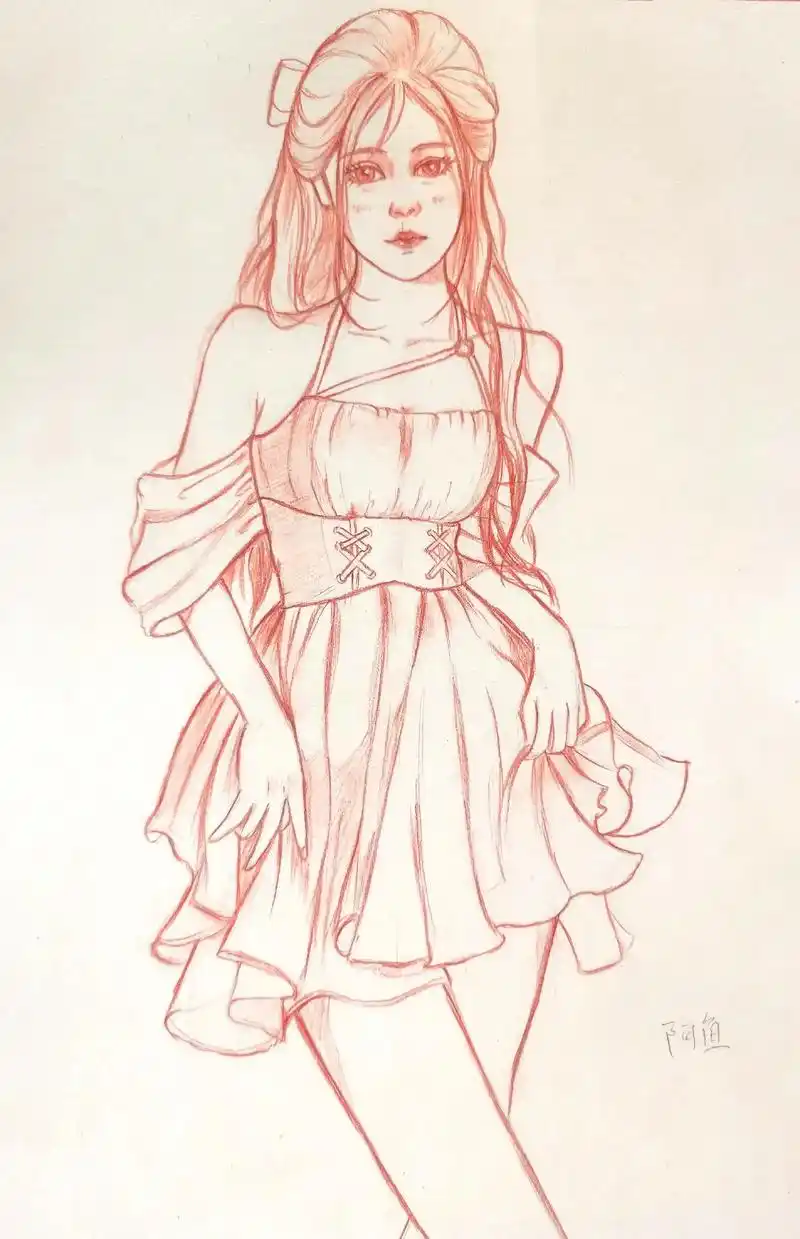 人物线稿打卡#画渣日常 #画画练习打卡 #漫画女孩 #抖音小 - 抖音