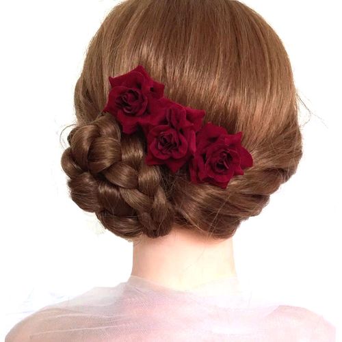 盘发饰品_优雅气质玫瑰花朵盘发饰品女成人头花饰插梳