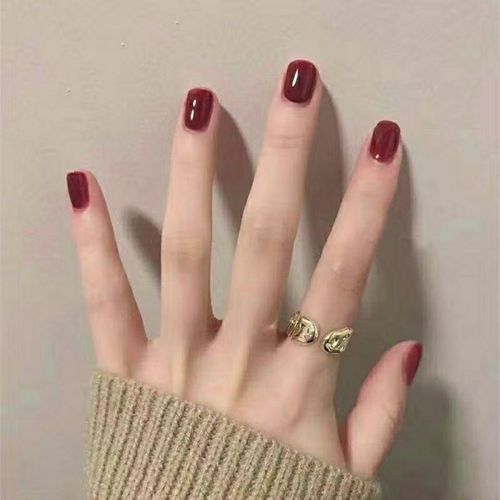 单色美甲车厘子红色  纯色穿戴甲 定制甲片贴 显白红色美甲片