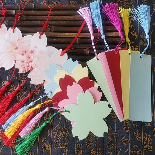 彩色樱花书签纸质空白diy自制材料包小清新学生用创意文具桃花简约