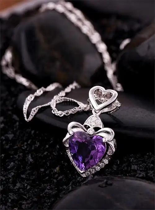 莫莉心结天然紫水晶项链925银项链女锁骨短链韩国吊坠女配饰