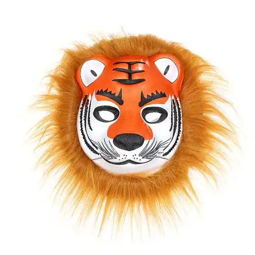 厂家批发老虎面具儿童成人演出景区庙会地摊道具eva毛绒动物面具