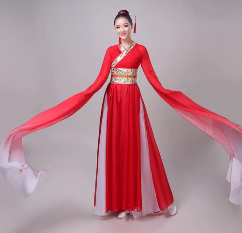 浅云栖月汉服水袖舞蹈服古典演出飘逸中国风真丝惊鸿舞服装女甩袖