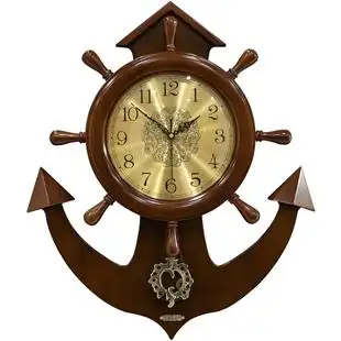 实木船舵挂钟客厅新中式时钟家用钟表创意大气美式装饰舵手石英钟 券